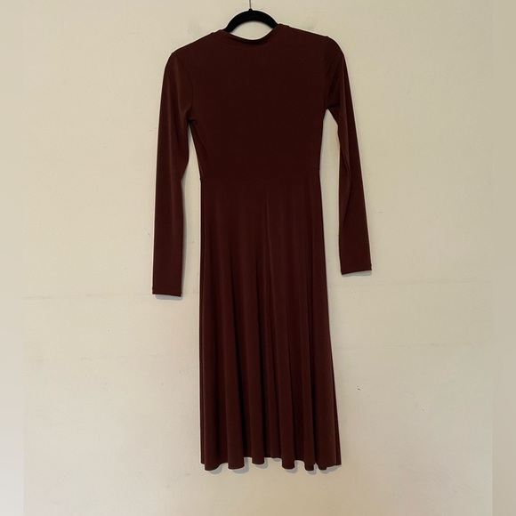 NWT Zara Sz S Cognac Long Sleeve Choker Midi Dress - Picture 3 of 11